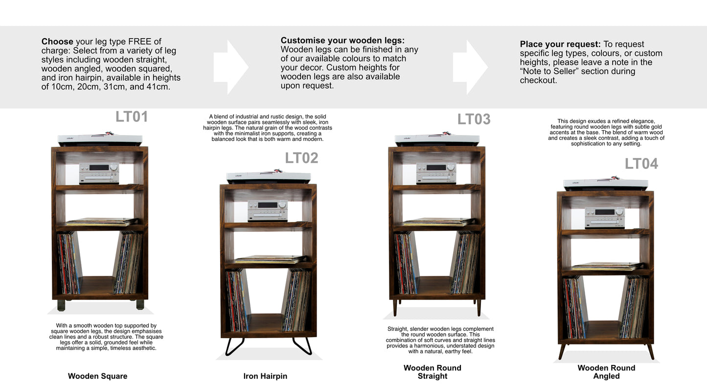 Record Player Stand, Vinyl LP Record Storage, Hifi Rack, Turntable Unit, Vinyl Storage Furniture - Many Colours Available!