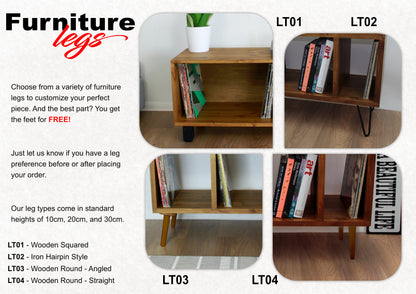 Record Player Stand, Turntable Player Stand - Mid Century Vinyl Storage with wooden Feet