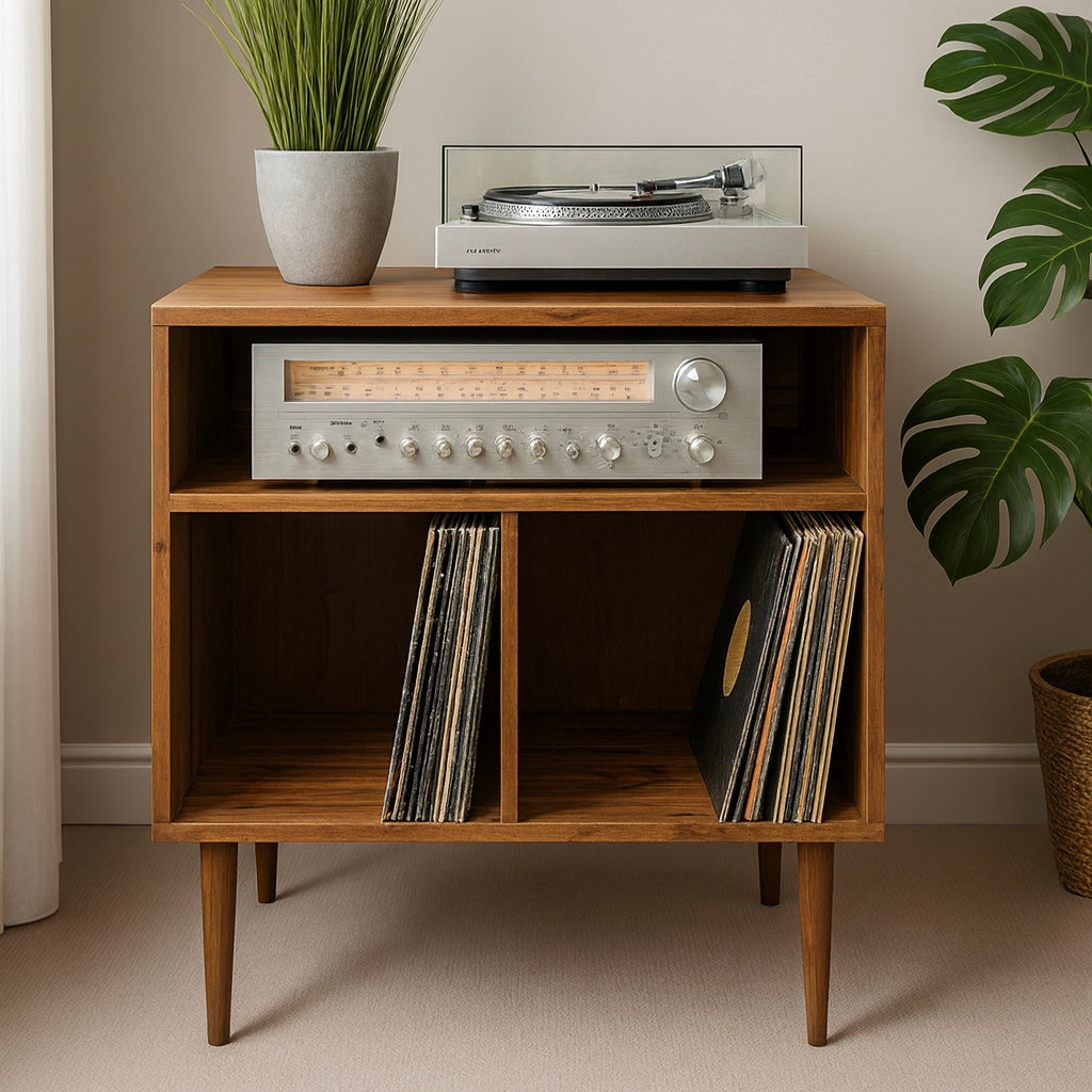 Solid Wood Industrial Record Stand & Vinyl Cabinet | Vinyl Unit with Legs