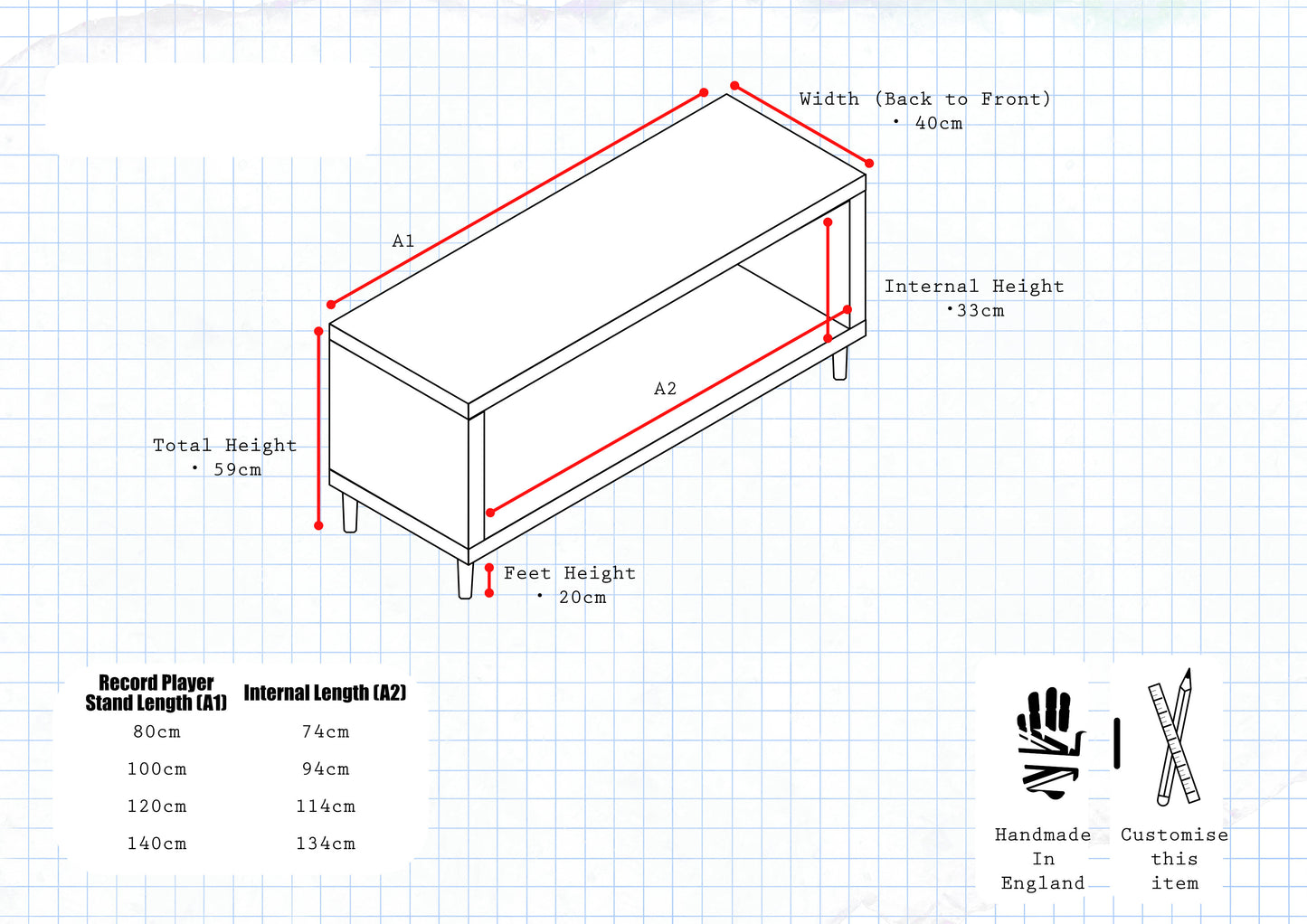 Record Player Stand, Vinyl LP Record Storage, Hifi Rack, Turntable Unit, Vinyl Storage Furniture - Many Colours Available!