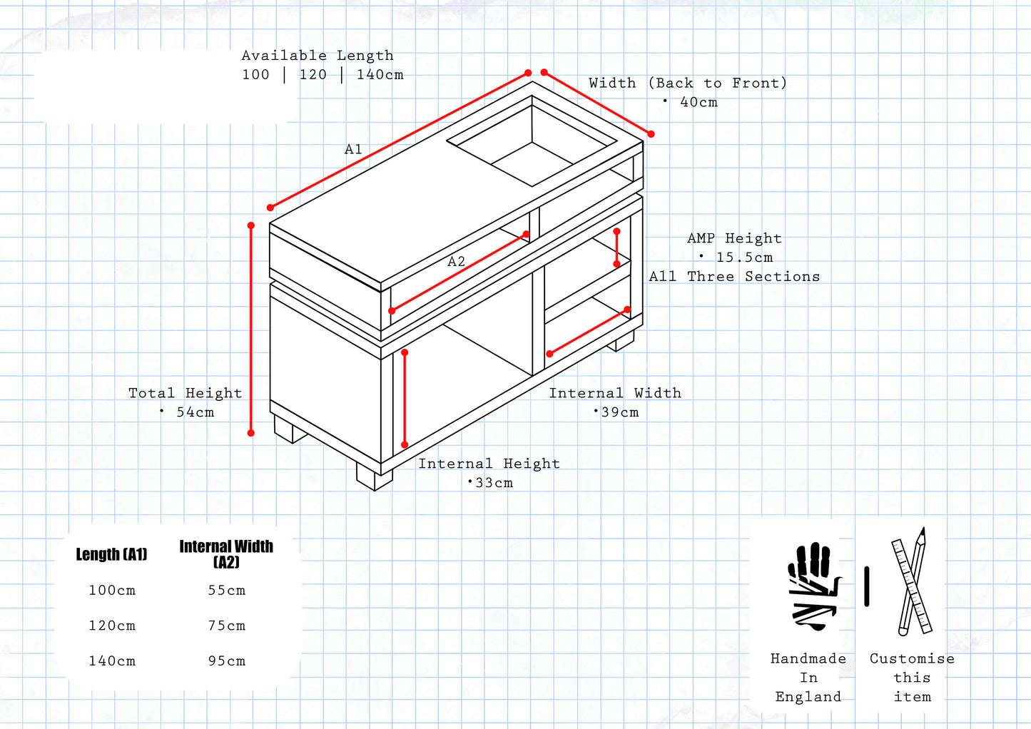 Record Player Stand, Vinyl LP Record Storage, Hifi Rack, Turntable Unit, Vinyl Storage Furniture - Many Colours Available!