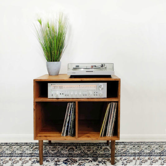 Wooden Industrial Record Player Stand, Record Player Storage Unit, TV stand with Wooden legs, Music Cabinet