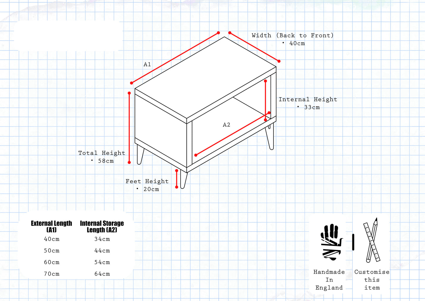 Record Player Stand, Vinyl LP Record Storage, Hifi Rack, Turntable Unit, Vinyl Storage Furniture - Many Colours Available!