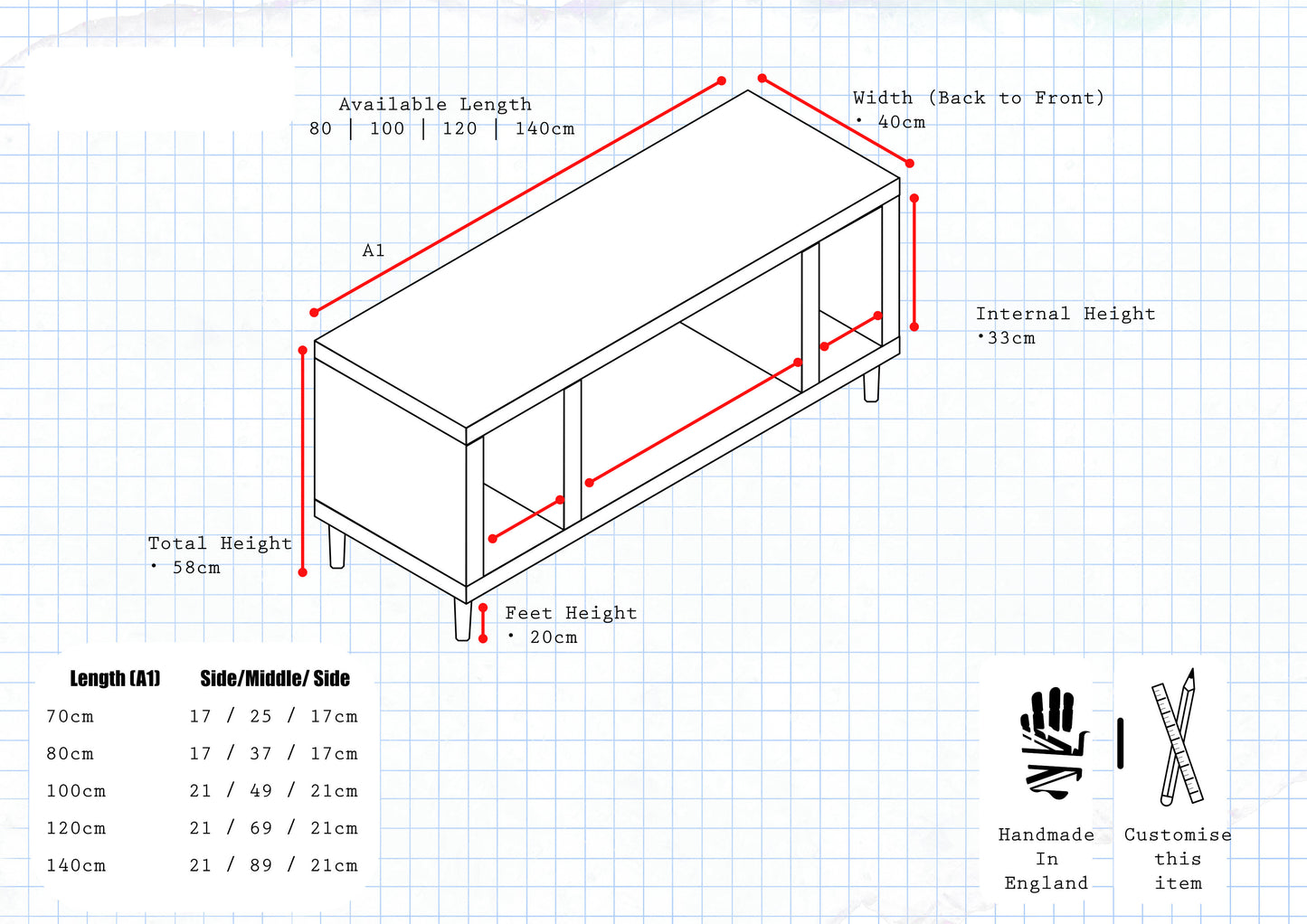 Industrial Solid Wood Record Stand & Vinyl Storage Cabinet | TV & Music Unit- Side Sections