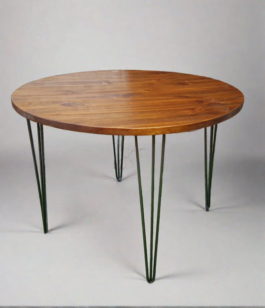 Large Round Dining Table with Solid Wood, Rustic Round Table with Metal Hairpin Legs COLOUR FURNITURE 