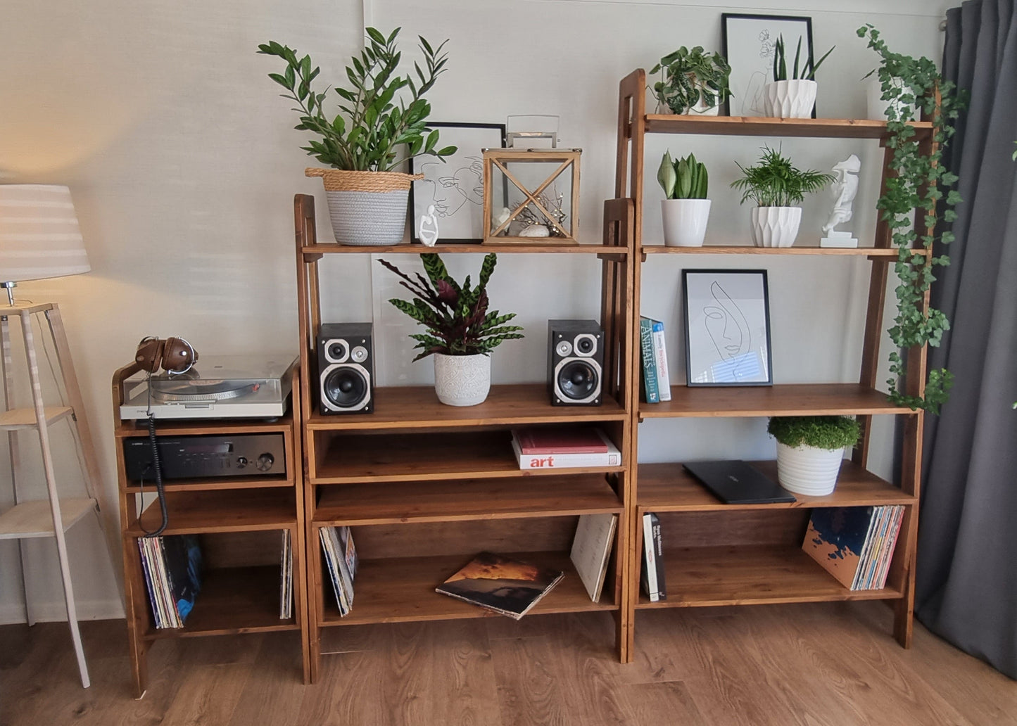 Wooden Free Standing Mid-Century Modern Wall Unit with Shelves and Storage Space COLOUR FURNITURE