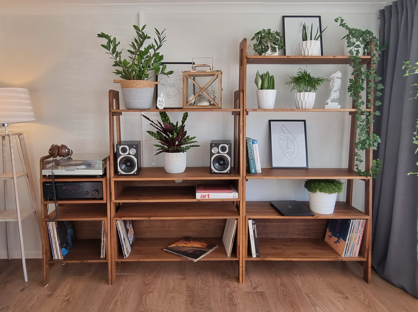 Wooden Freestanding Mid-Century Modern Wall Desk with Shelves and Drawer COLOUR FURNITURE