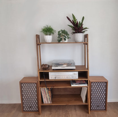 Wooden Freestanding Mid-Century Modern Wall Unit with Shelves and Storage Space COLOUR FURNITURE 