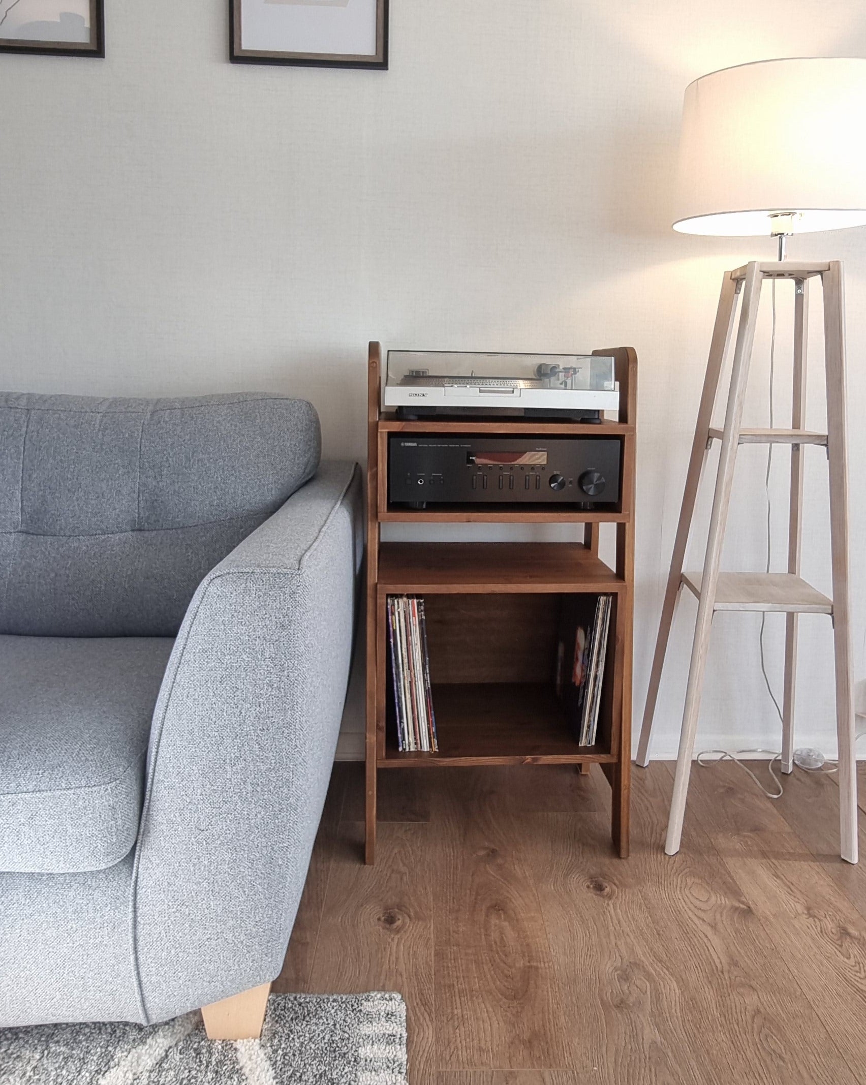 Wooden Freestanding Mid-Century Modern Wall Unit with AMP and Vinyl Storage COLOUR FURNITURE