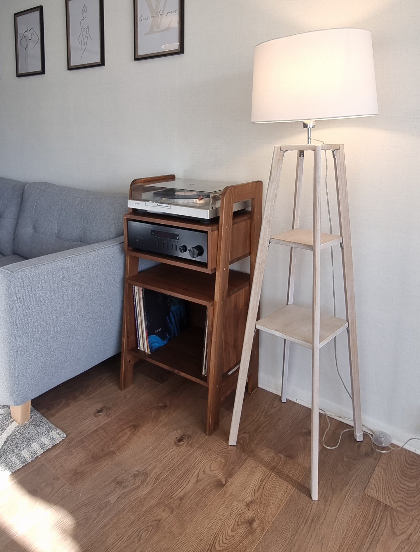 Wooden Freestanding Mid-Century Modern Wall Unit with AMP and Vinyl Storage COLOUR FURNITURE