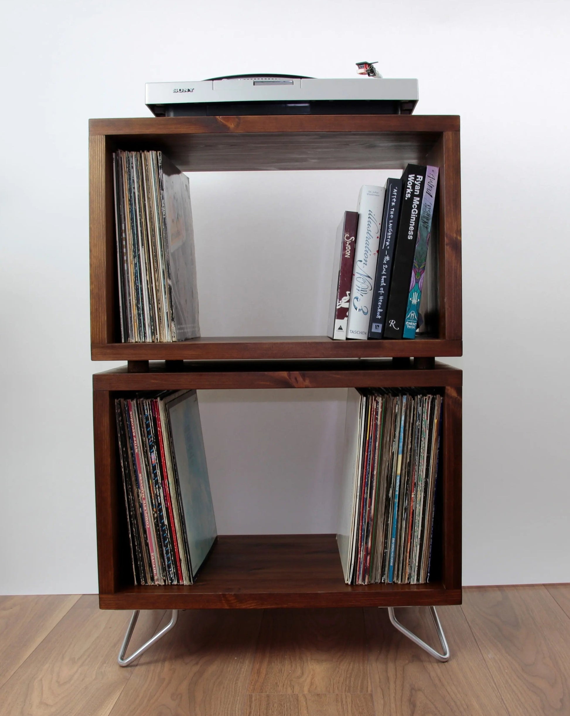 Double Decker Record Storage Stand - Record player unit with storage COLOUR FURNITURE