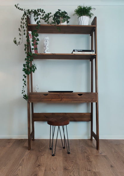 Wooden Freestanding Mid-Century Modern Wall Desk with Shelves and Drawer COLOUR FURNITURE