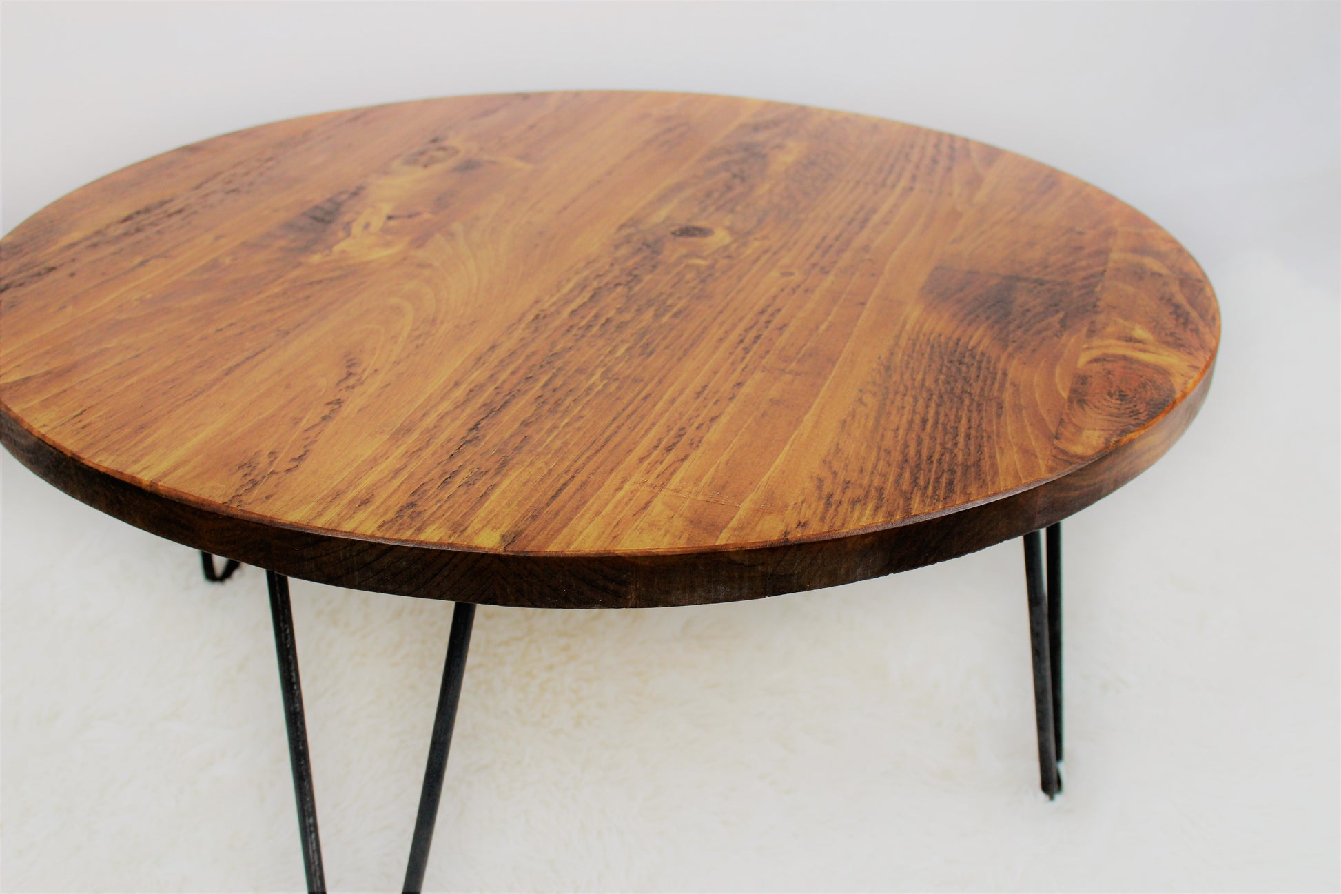 Low Round Wood Coffee Table, Rustic/ Industrial Round Table COLOUR FURNITURE 