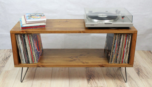 Wooden Industrial Record Player Stand, Record Storage Cabinet, TV stand, Records Stand - Open Storage COLOUR FURNITURE