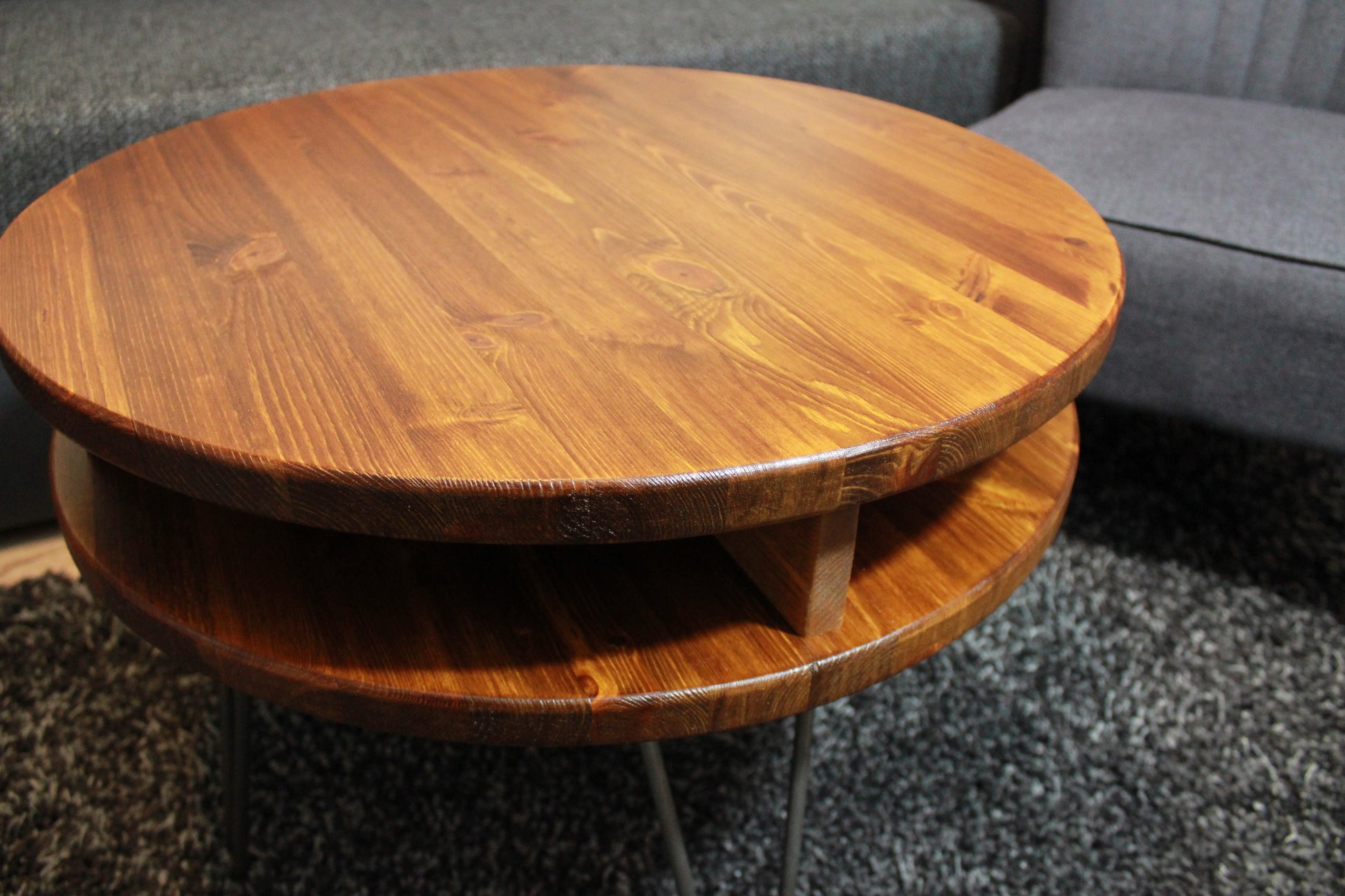 Low round wood coffee table, Cocktail Table with storage COLOUR FURNITURE