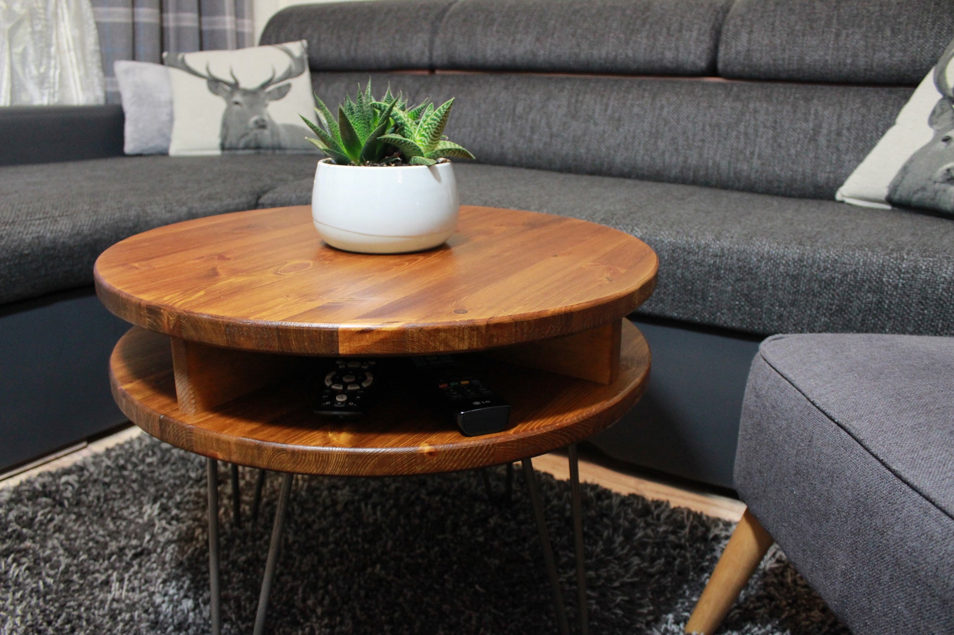 Low round wood coffee table, Cocktail Table with storage COLOUR FURNITURE