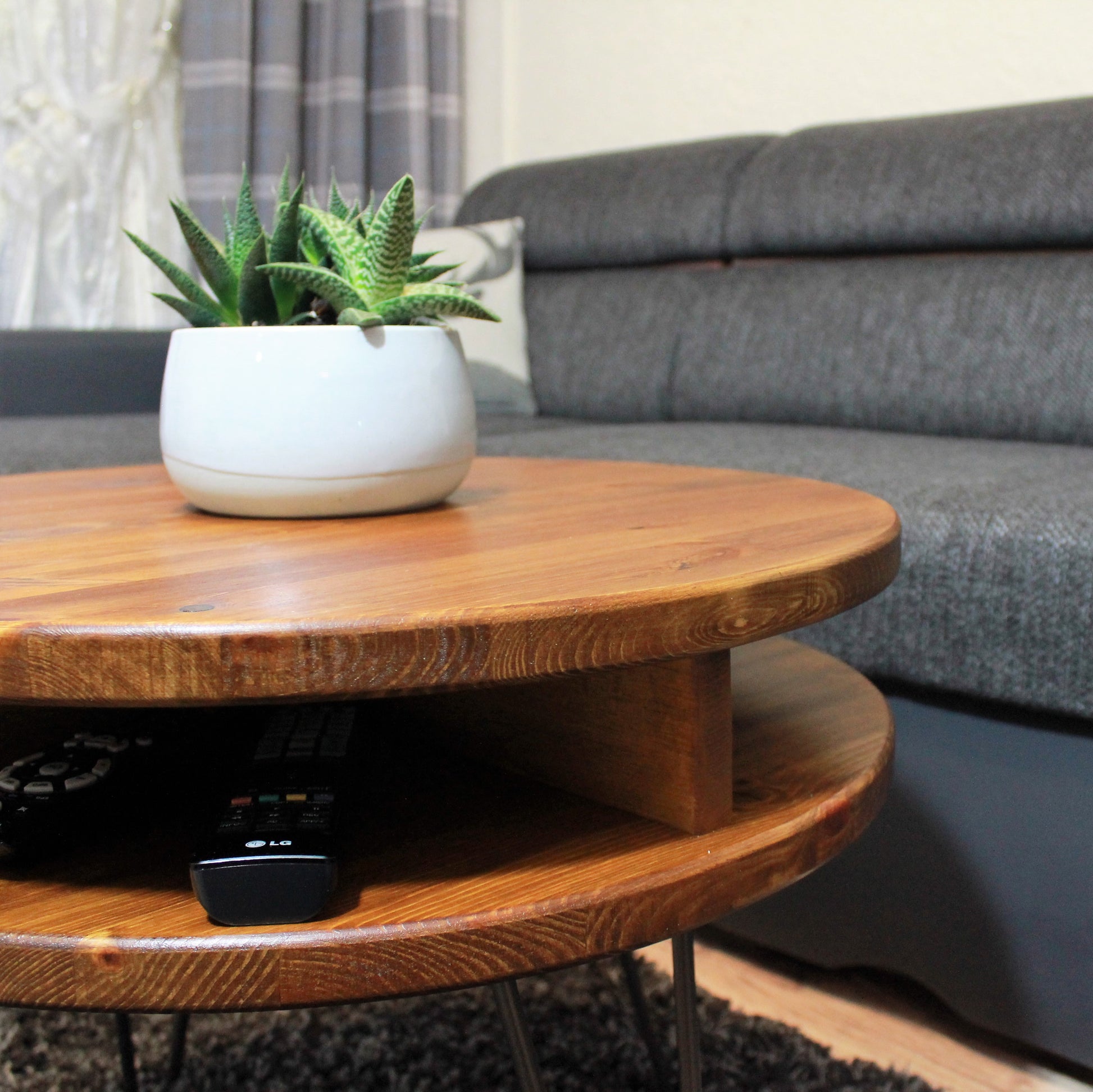 Low round wood coffee table, Cocktail Table with storage COLOUR FURNITURE