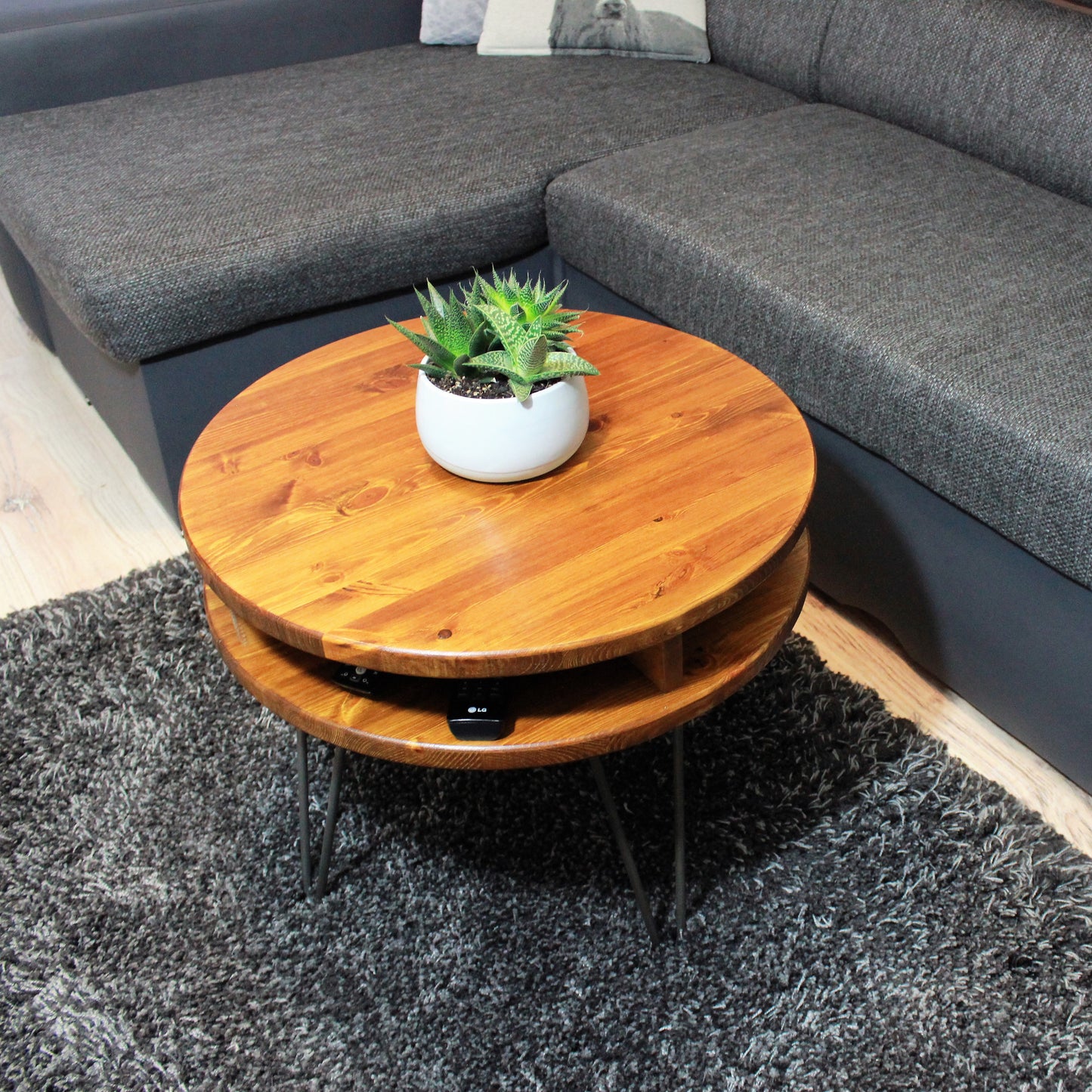 Low round wood coffee table, Cocktail Table with storage COLOUR FURNITURE