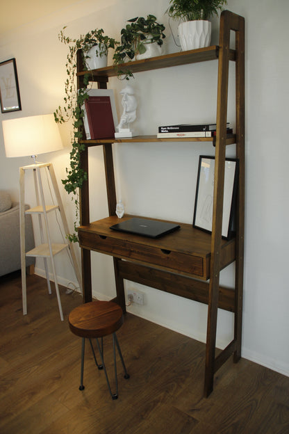 Wooden Freestanding Mid-Century Modern Wall Desk with Shelves and Drawer COLOUR FURNITURE