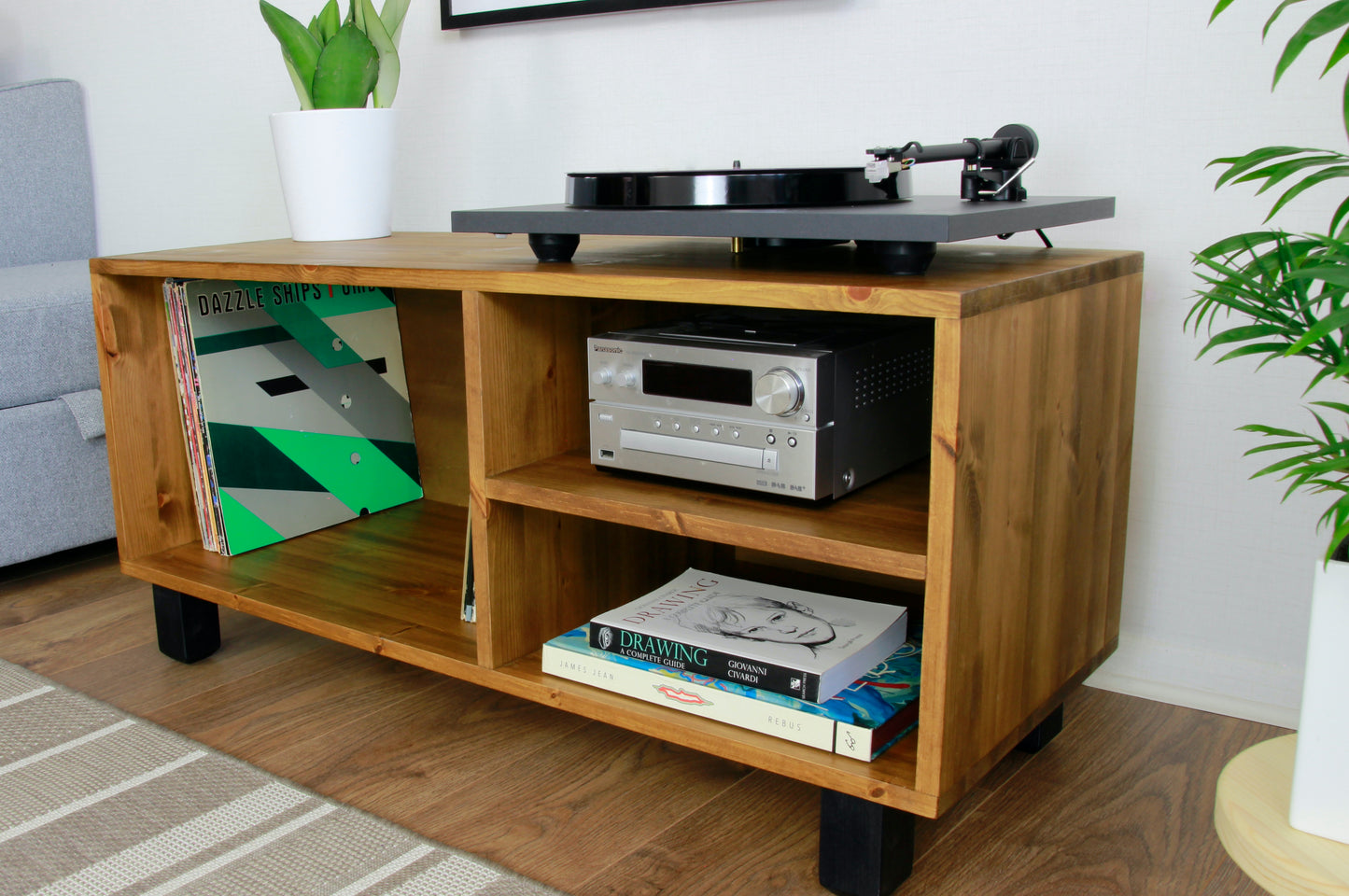 Wooden Record Player Stand with Shelves, Vinyl Storage Cabinet, Vinyl Player Stand COLOUR FURNITURE