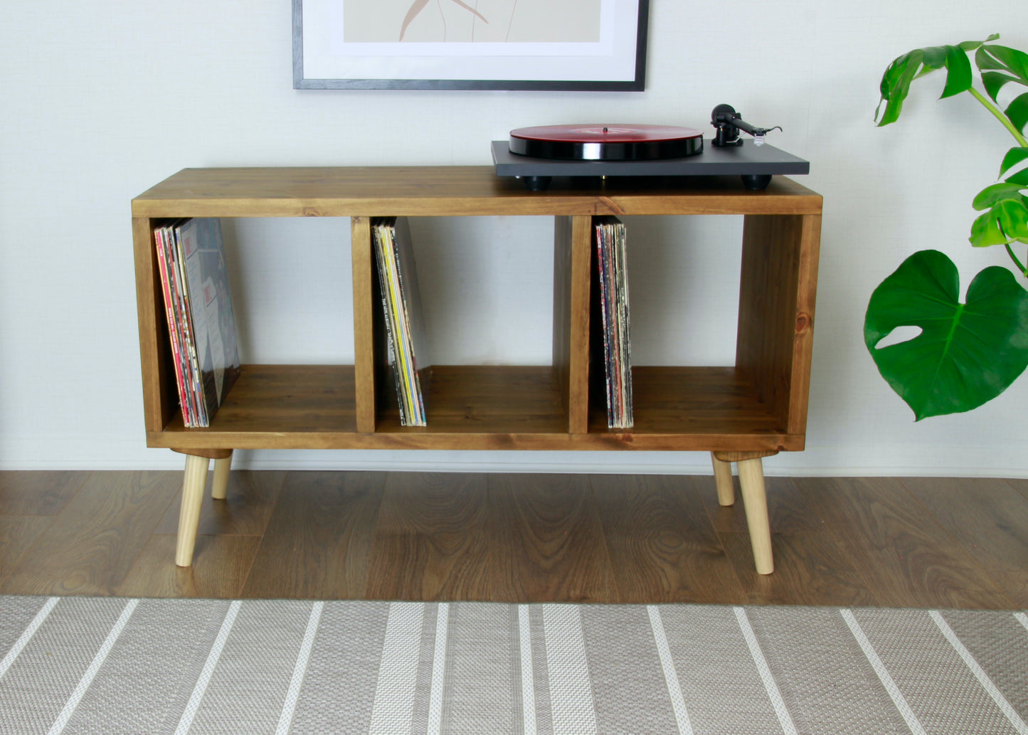 Record Player Storage Unit, High Record Player Stand - Record Cabinet with Natural Shade Wooden Feet COLOUR FURNITURE