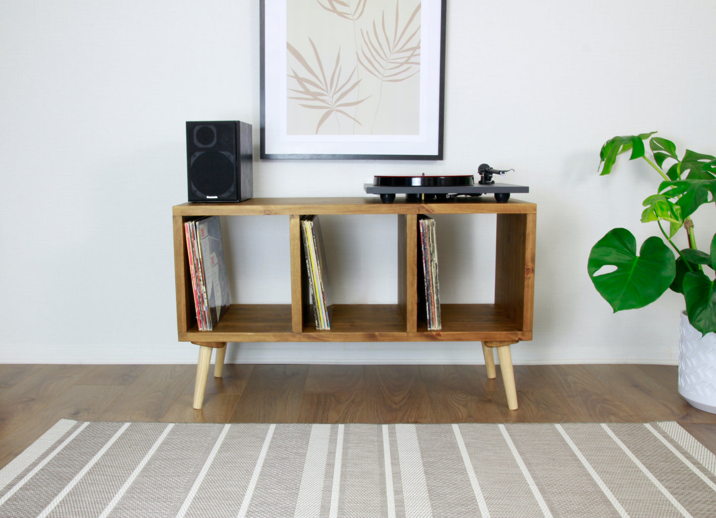 Record Player Storage Unit, High Record Player Stand - Record Cabinet with Natural Shade Wooden Feet COLOUR FURNITURE