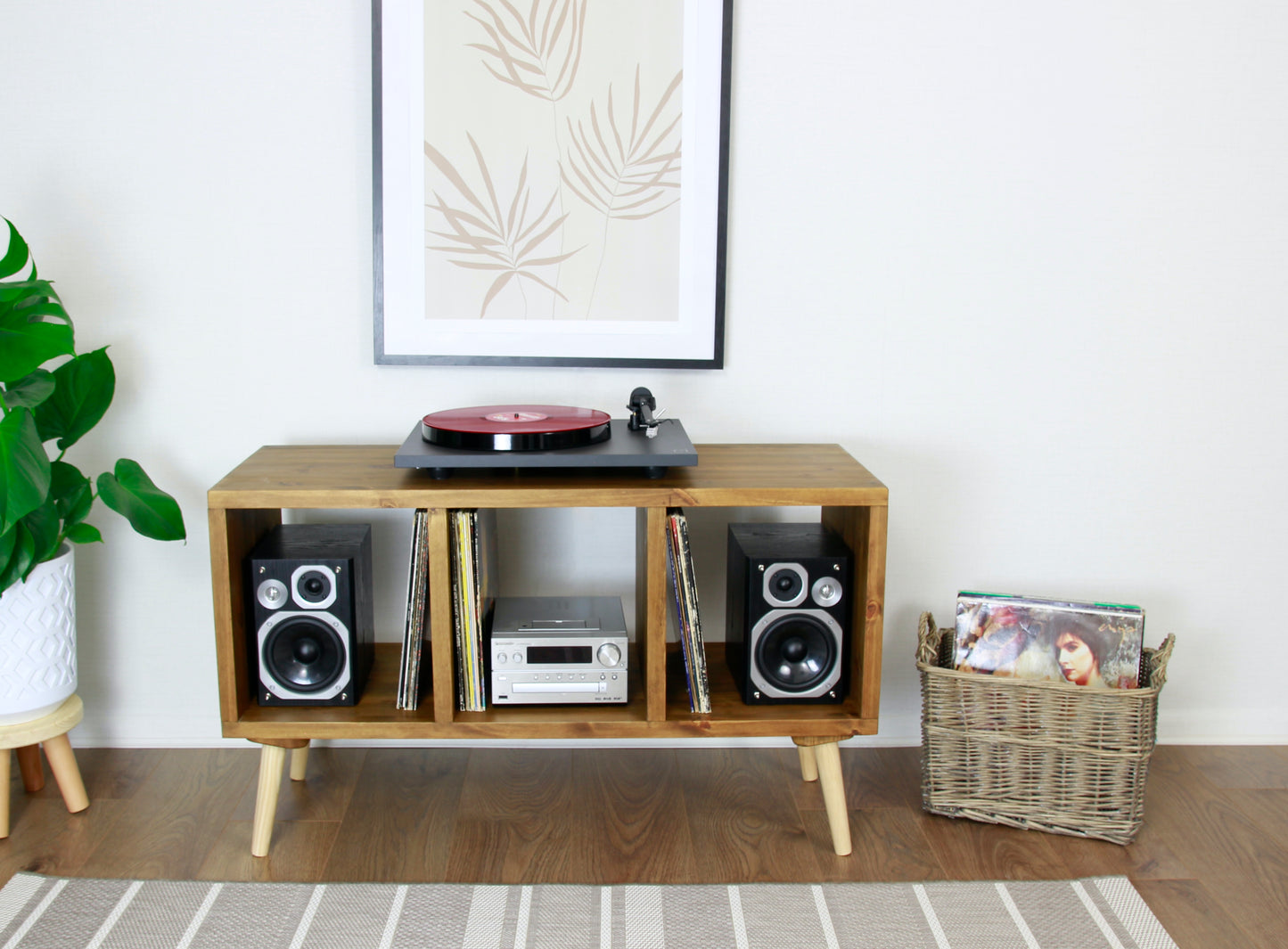 Record Player Storage Unit, High Record Player Stand - Record Cabinet with Natural Shade Wooden Feet COLOUR FURNITURE