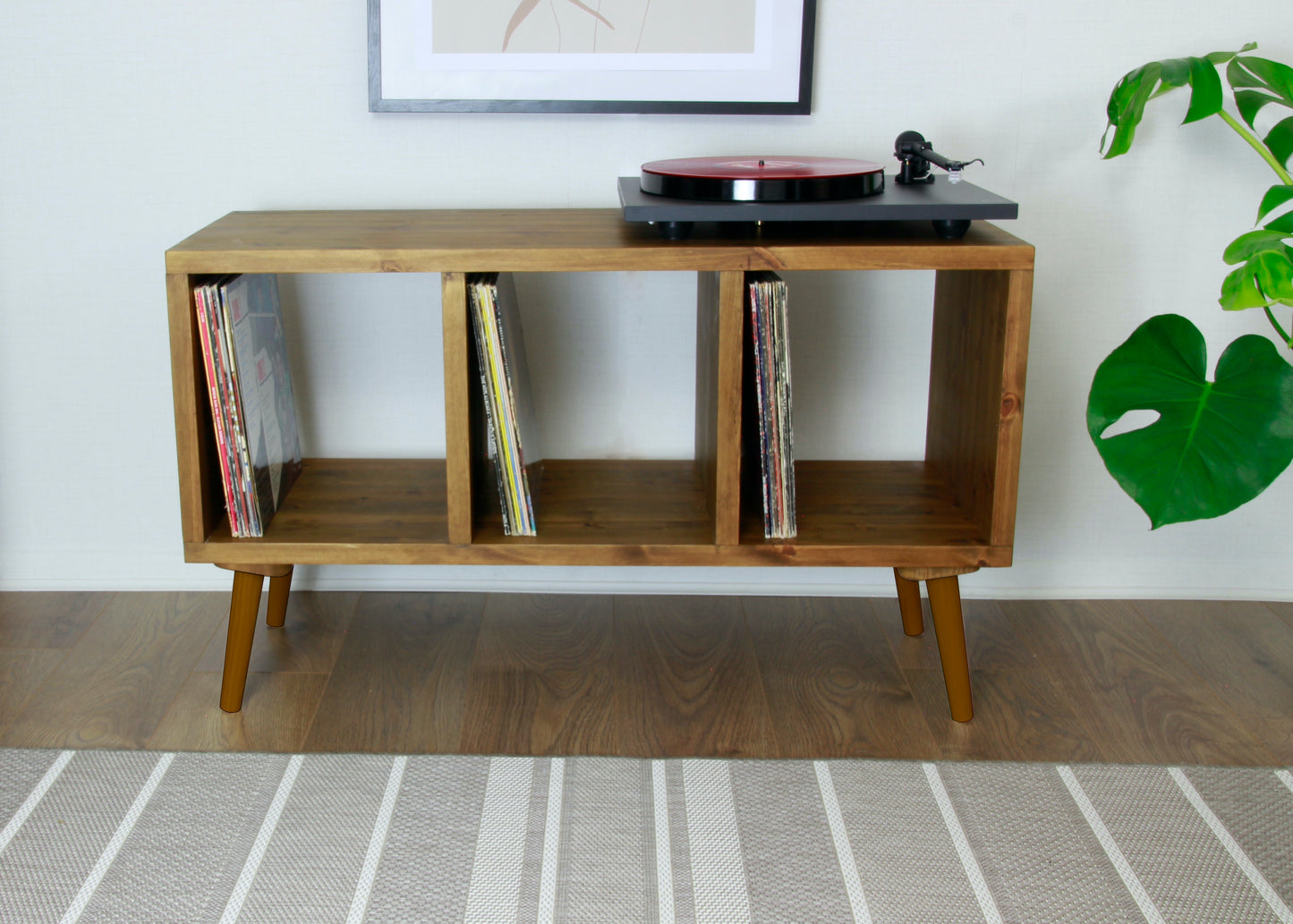 Record Player Table, Turntable Player Stand - Record Cabinet with wooden feet COLOUR FURNITURE