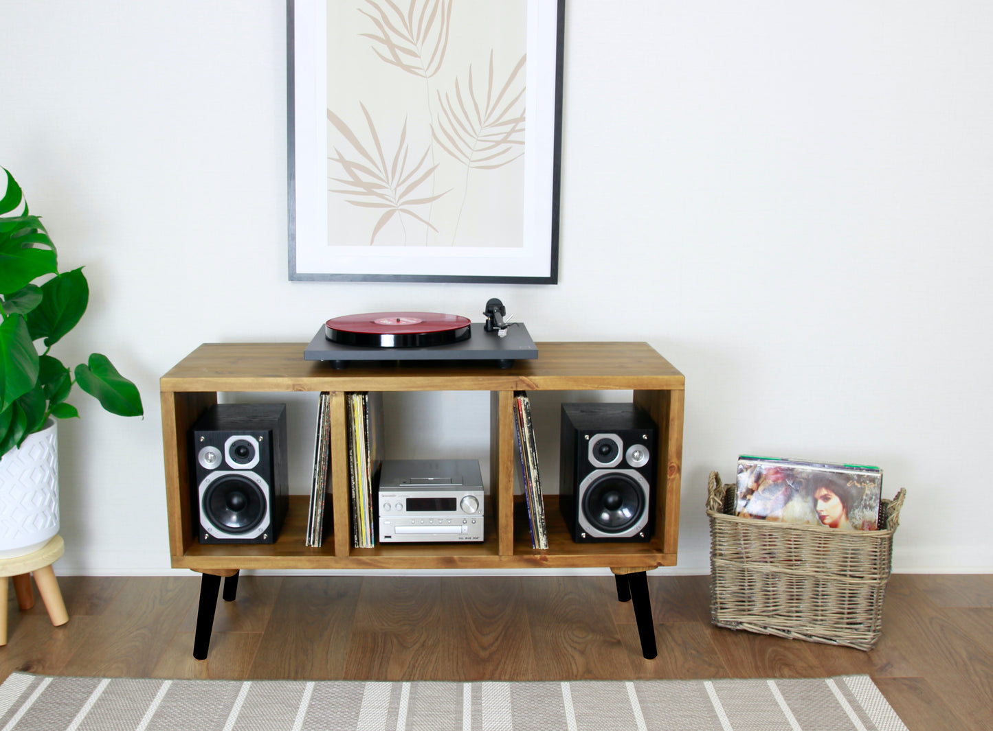 Wooden Turntable Stand, Vinyl Record Storage - Record Cabinet with black wooden feet COLOUR FURNITURE