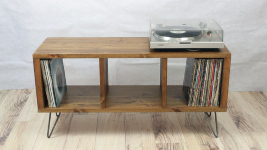 Wooden Industrial Record Player Stand, Record Storage Cabinet, TV stand, Records Stand - Equal Sections COLOUR FURNITURE