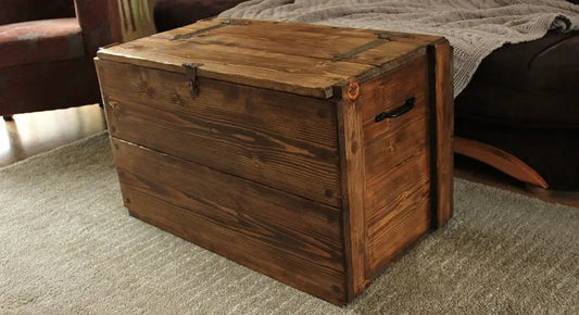 wooden storage Chest Rustic Trunk Blanket Box Coffee Table Vinyl Storage (ST) COLOURLIMITED