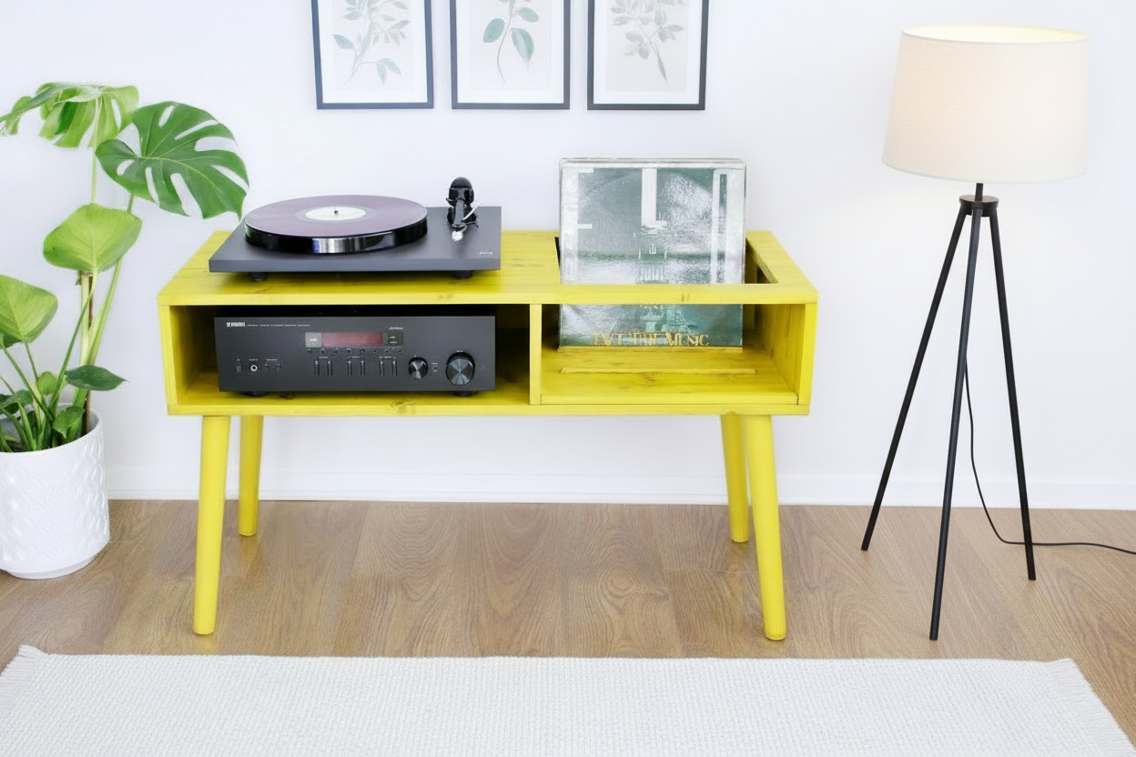 Solid Wood Record Player Stand & Vinyl Storage Unit | Handmade Cabinet