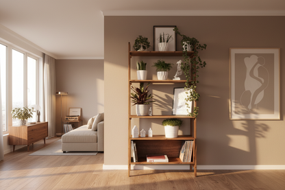 Mid‑Century Ladder Media Stand with Shelves | Solid Wood Wall Unit