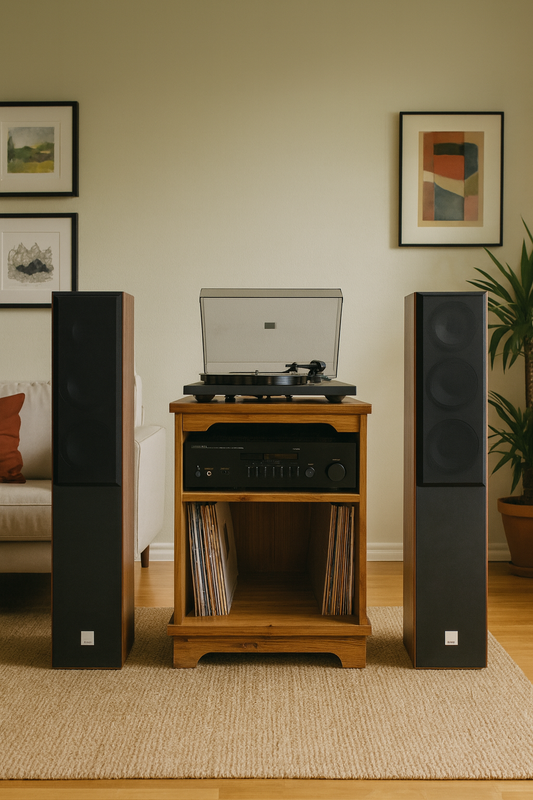 Solid Wood Turntable Stand with Vinyl Storage & Hi-Fi Shelf – Custom Colours, UK-Made