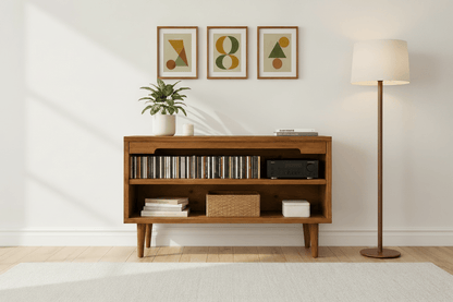 Mid-Century Modern CD Storage Cabinet with Open Shelves