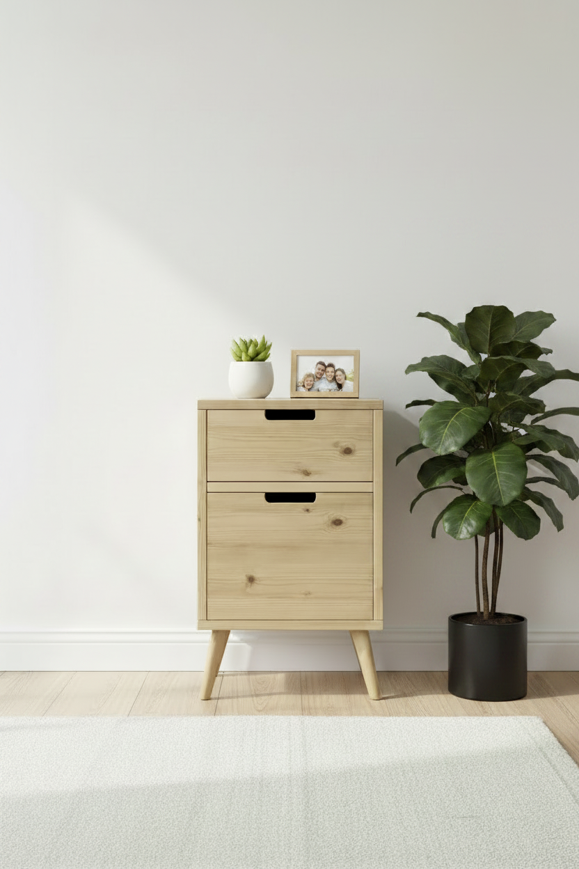 Solid Wood Side Table with Storage Drawers