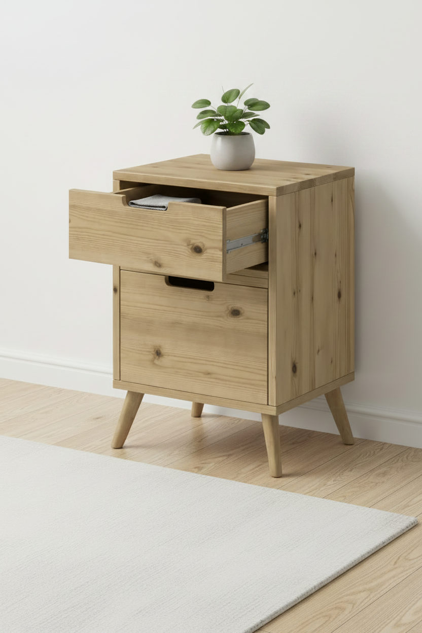 Solid Wood Side Table with Storage Drawers