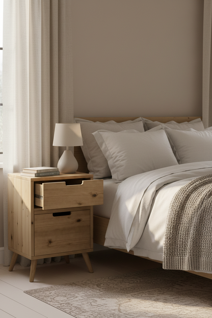 Solid Wood Side Table with Storage Drawers