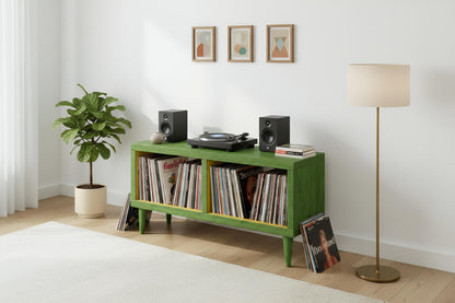 Two-Tone Solid Wood Record Player Stand | Colourful Vinyl Storage Cabinet