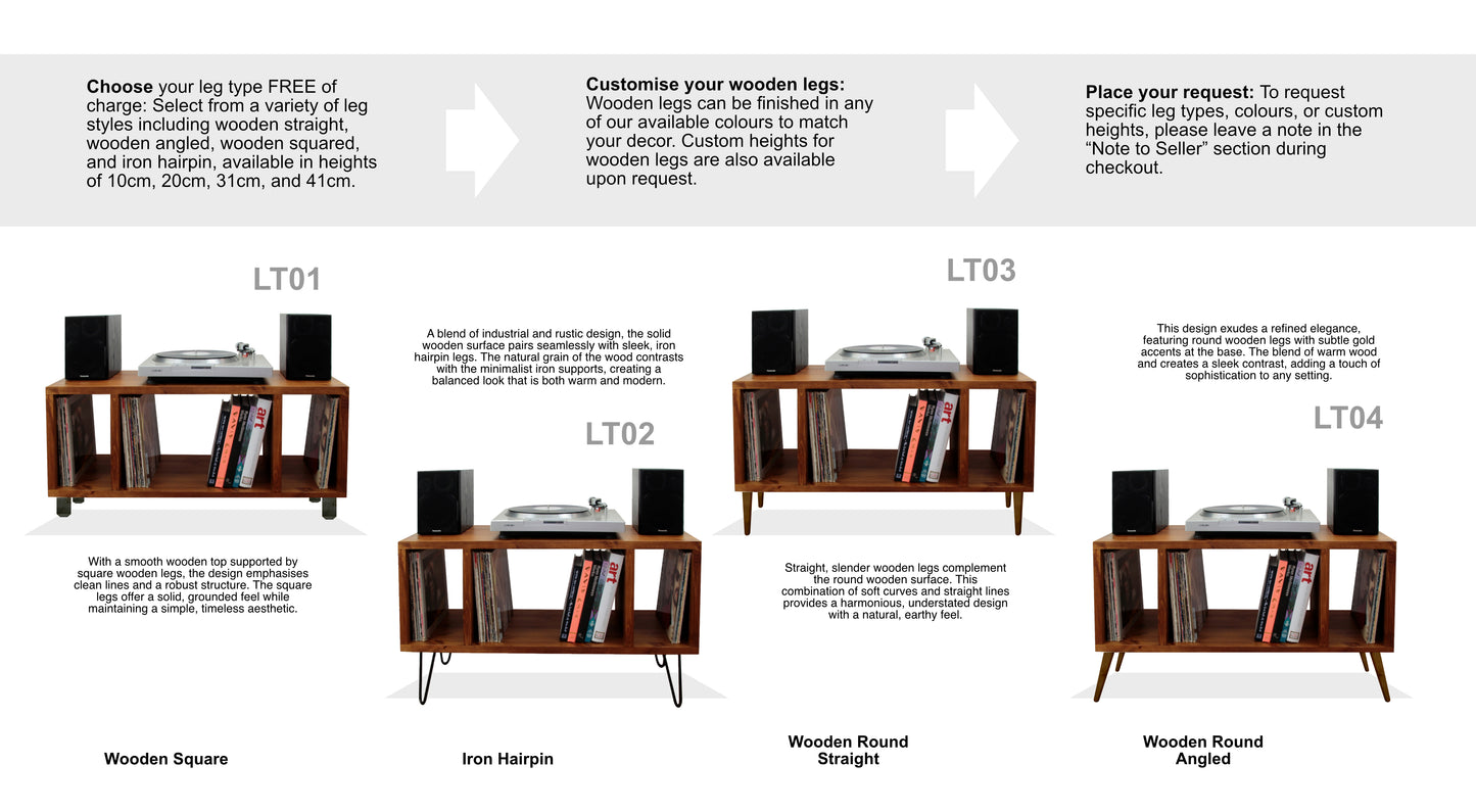 Record Player Stand, Vinyl LP Record Storage, Hifi Rack, Turntable Unit, Vinyl Storage Furniture - Many Colours Available!