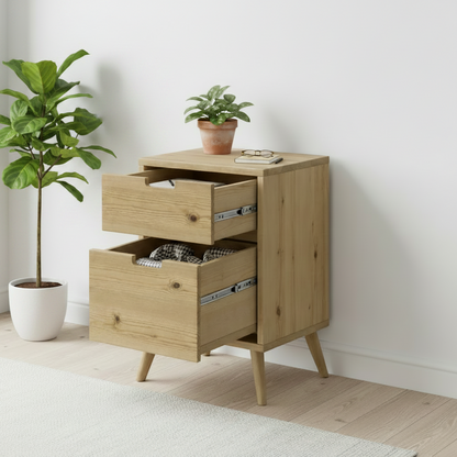 Solid Wood Side Table with Storage Drawers