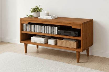 Mid-Century Modern CD Storage Cabinet with Open Shelves