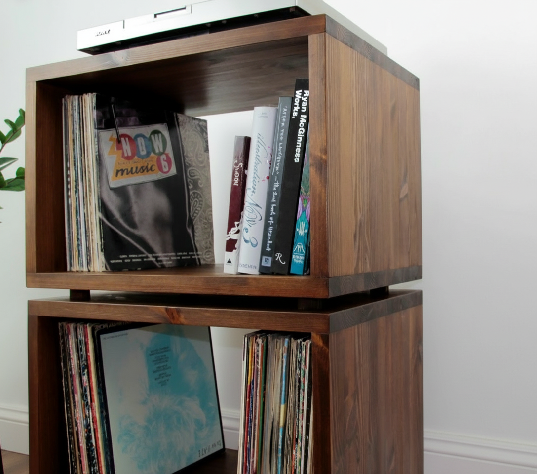 Double‑Decker Record Storage Stand | Solid Wood Media Cabinet