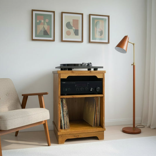 Solid Wood Turntable Stand with Vinyl Storage & Hi-Fi Shelf – Custom Colours, UK-Made