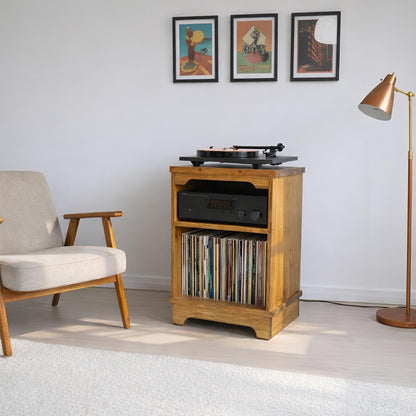 Solid Wood Turntable Stand with Vinyl Storage & Hi-Fi Shelf – Custom Colours, UK-Made