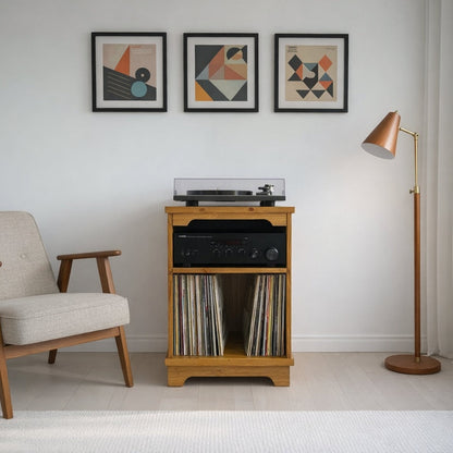 Solid Wood Turntable Stand with Vinyl Storage & Hi-Fi Shelf – Custom Colours, UK-Made