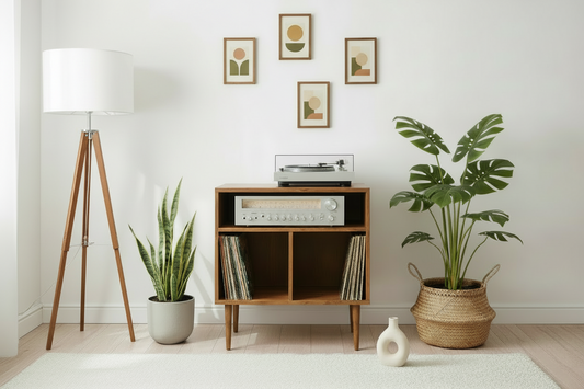 Solid Wood Industrial Record Stand & Vinyl Cabinet | Vinyl Unit with Legs