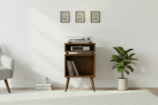 Record Player Stand & Vinyl Storage Cabinet | Solid Wood Media Tower