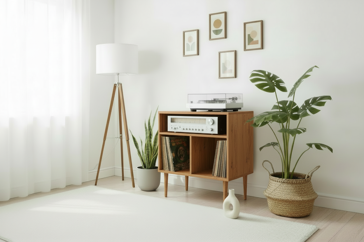 Solid Wood Industrial Record Stand & Vinyl Cabinet | Vinyl Unit with Legs