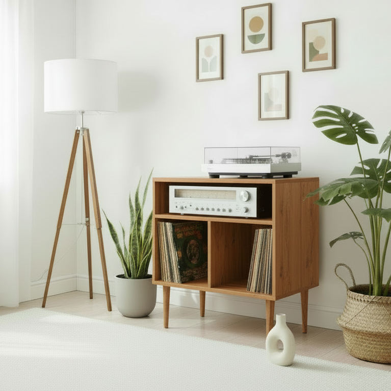 Retro Record Player & Storage Stand